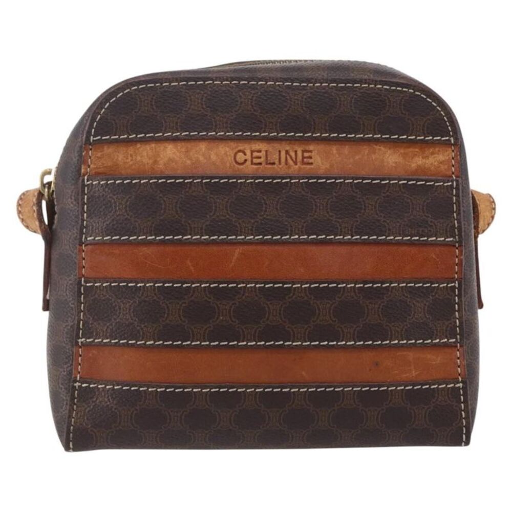 Celine Vintage Macadam Canvas And Leather Brown Canvas Shoulder Bag Bag